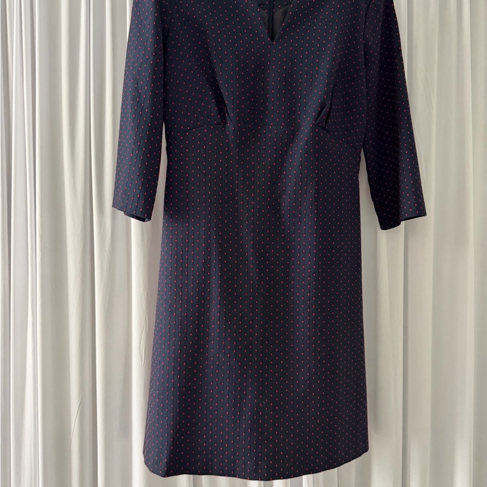 Navy Long Sleeve Dress with Pink Dot Detail